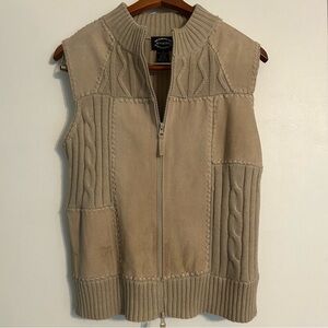 Vintage Designers Originals Tan Beige Cable Knit Suede Vest Women’s Size Small